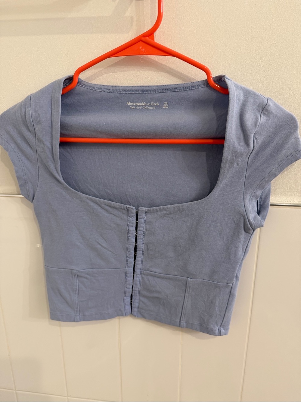 Abercrombie & Fitch Dusty Blue Scoop Neck Cropped Corset Top